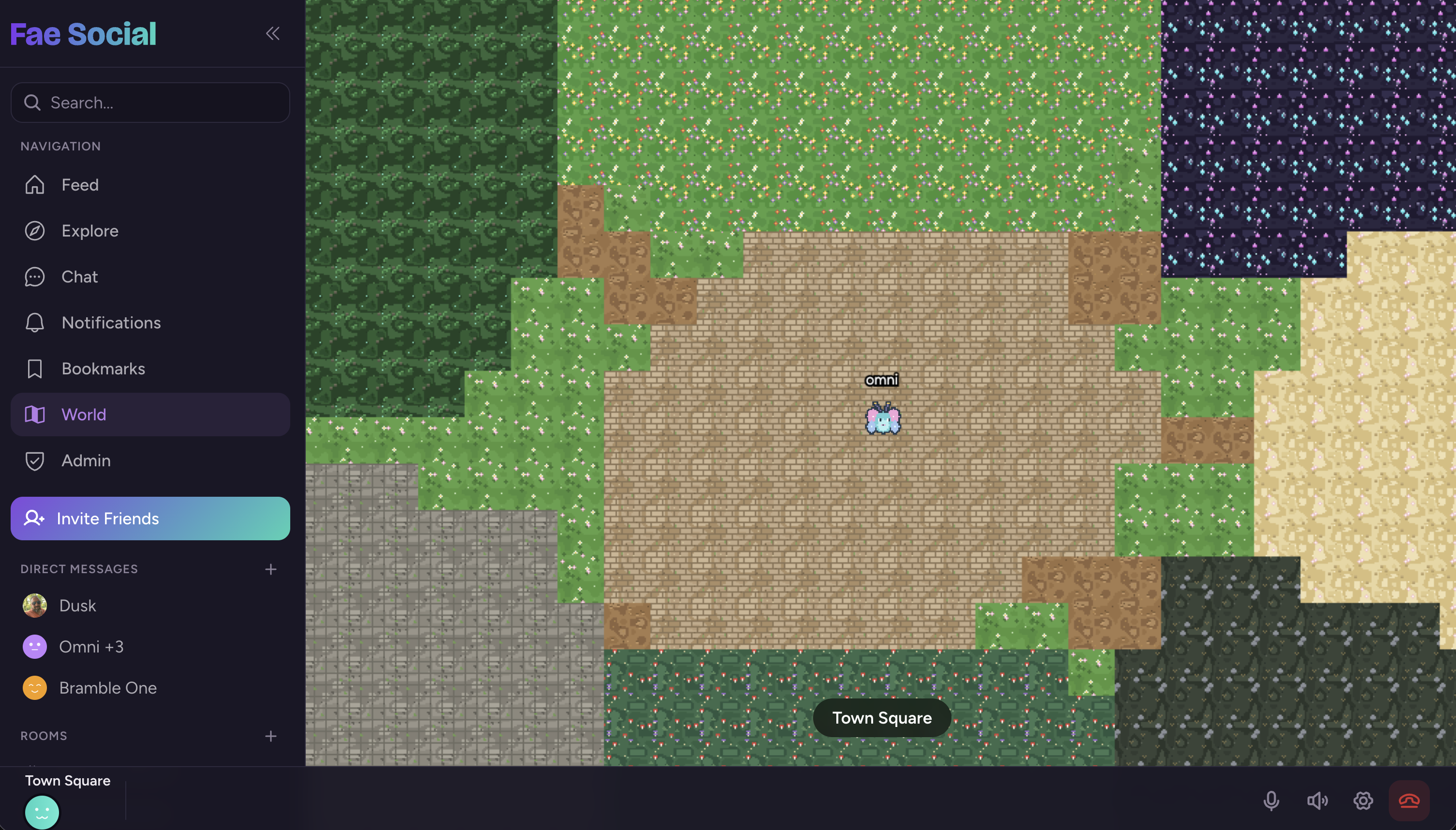 Fae Social's 2D open-world spatial voice space, the Town Square